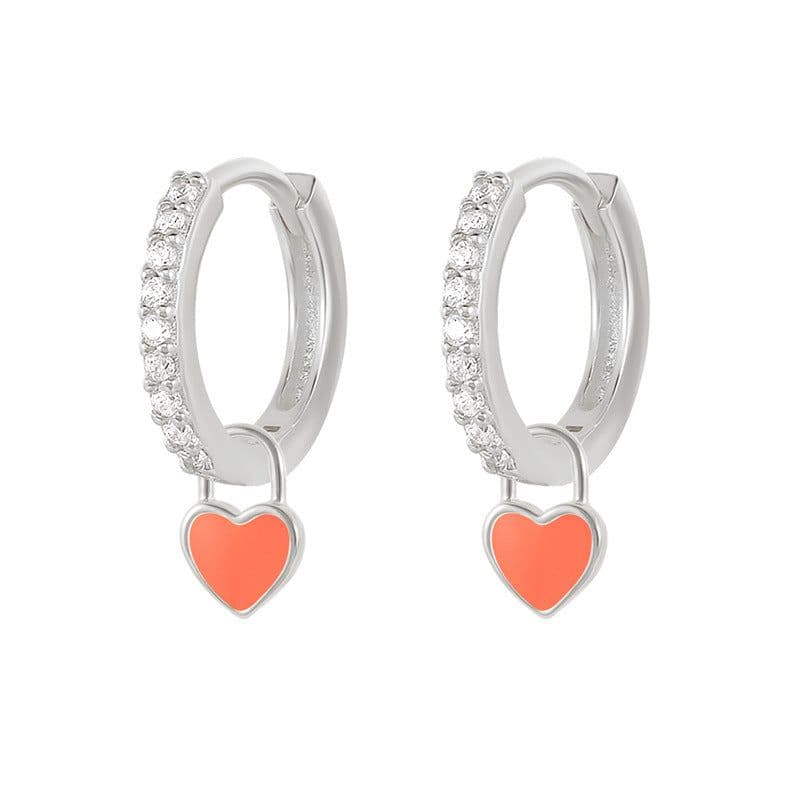 image-S925 Heart-Shaped Earrings - Platinum-White Oil Drop