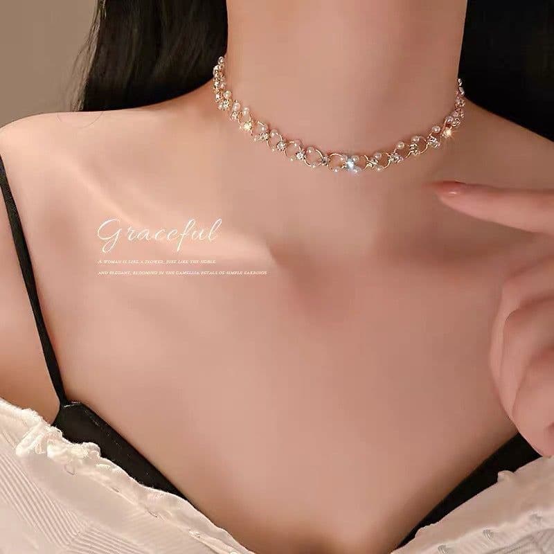 image-High-end French Pearl Zircon Necklace Red - Alloy Jewelry