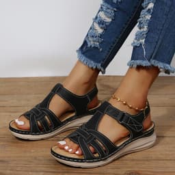 image-Sandals Round Toe Velcro - Coffee 43 EU