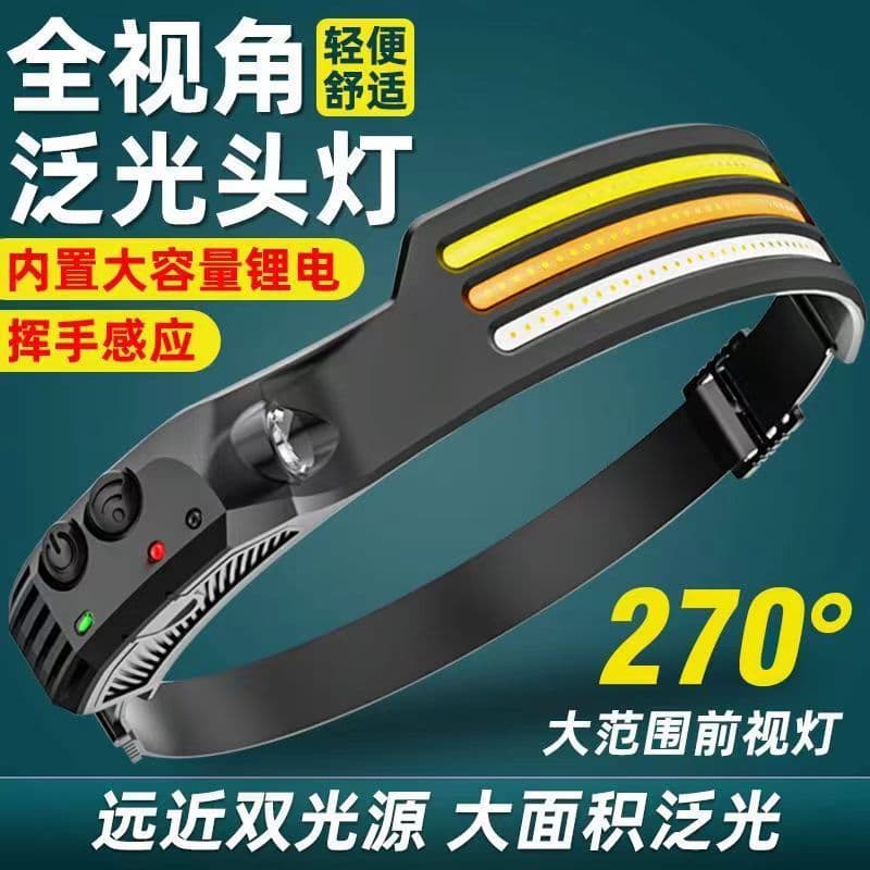 image-Head-mounted 10W COB Fishing Flashlight, Long-Life, Induction, Silicone, 200-500m