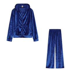image-Women's 2-Piece Velvet Suit Set - Blue 3D Pattern XXL