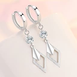 image-Geometric Crystal Earrings - White Gold Plated Copper