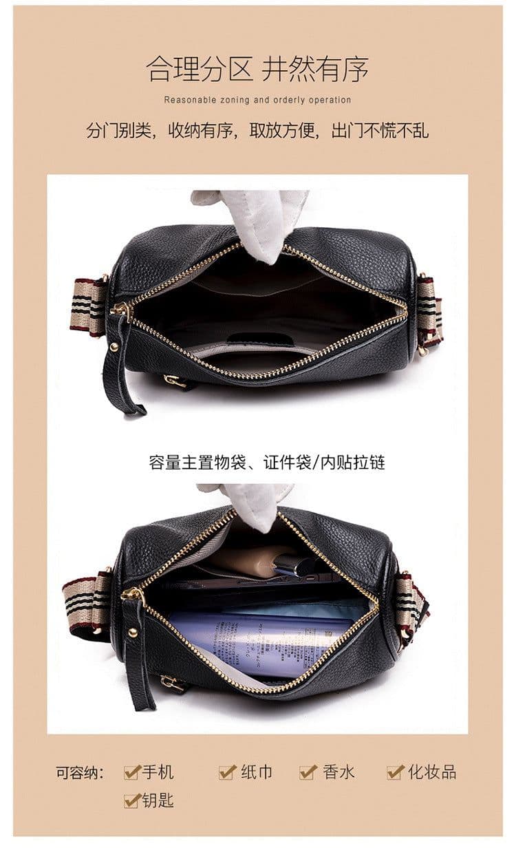 image-Genuine Leather Handbag - Pillow Bag One-Shoulder Black