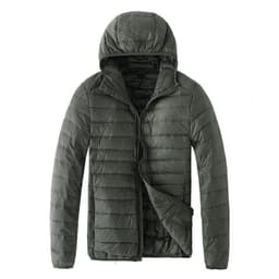 image-Men's Down Jacket - Light Grey Stand Collar Hooded