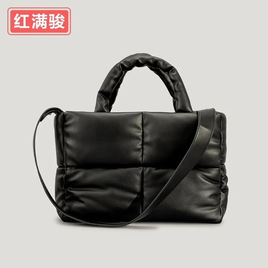 image-Women's Soft PU Tote Bag - Off White Square
