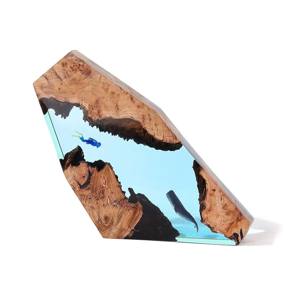 image-Cave Whale Diver Desktop Decoration Ocean Art Handicraft Solid Wood Resin Lamp Birthday Gift Ornament