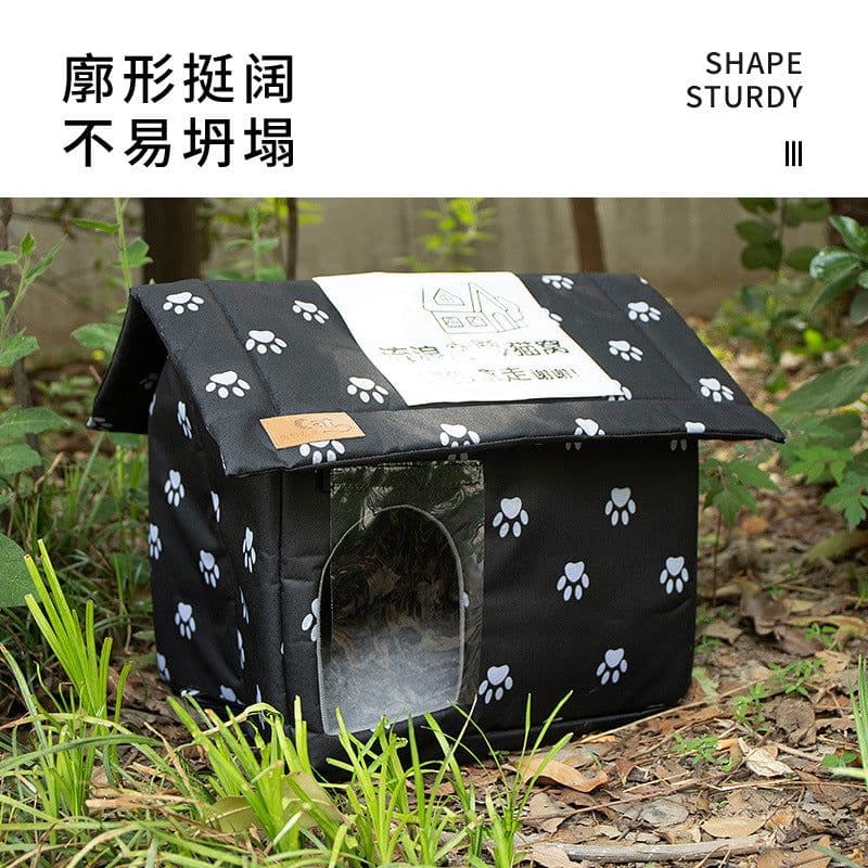 image-Meow Outdoor Rainproof Cat Kennel - Warm Oxford Cloth - Gray Camouflage - S-XL