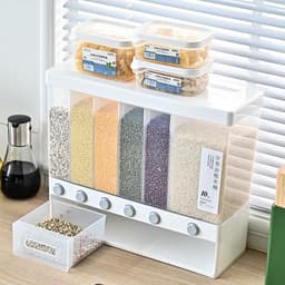 image-Household Japanese-style wall-mounted rice storage box moisture-proof and insect-proof sealed pull miscellaneous grain tank large capacity multi-compartment miscellaneous grain rice bucket