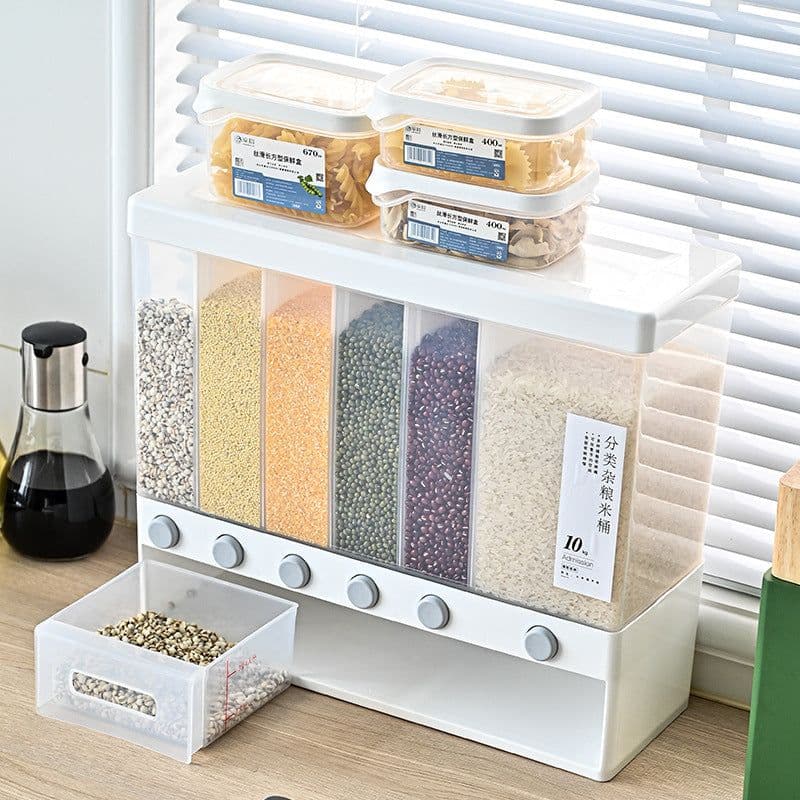 image-Household Japanese-style wall-mounted rice storage box moisture-proof and insect-proof sealed pull miscellaneous grain tank large capacity multi-compartment miscellaneous grain rice bucket