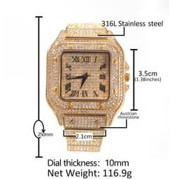image-Men's Square Quartz Watch - Gold 45mm Roman Dial