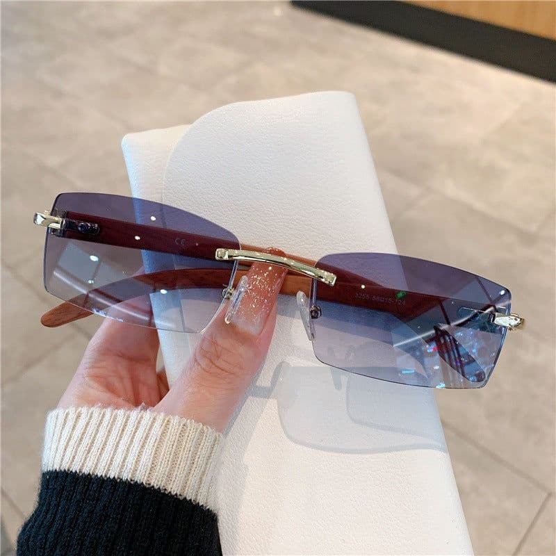 image-Spot wholesale fashion sunglasses European and American cross-border men's and women's frameless imitation wood grain temples sunglasses sunglasses