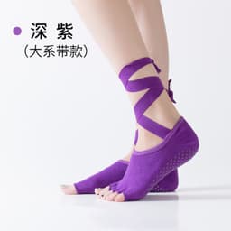image-Lace-up Five-Finger Yoga Socks - Black Cotton
