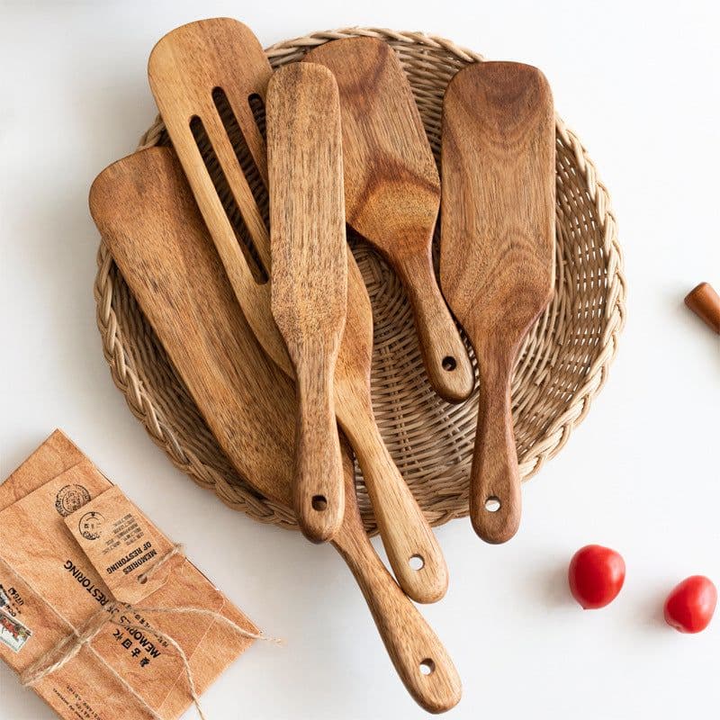 image-Acacia Wood Spatula Set 5-Piece - High Temp