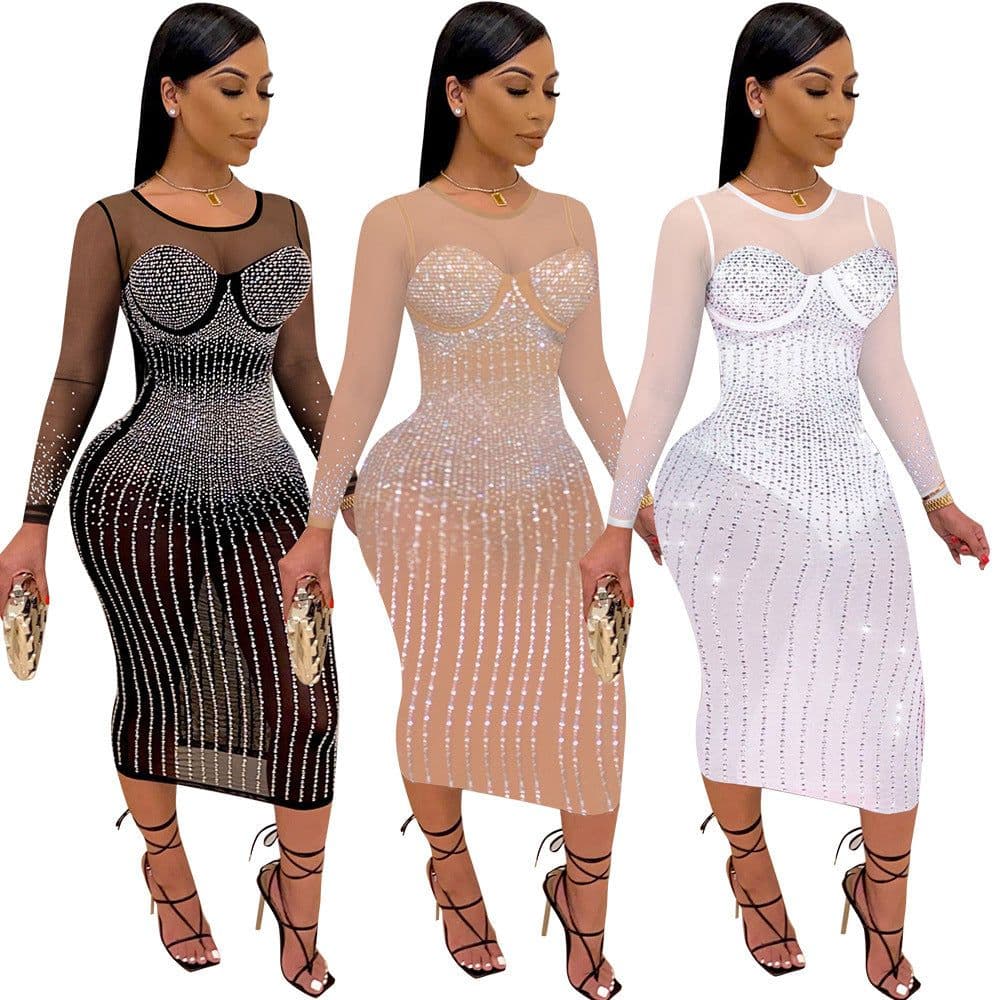 image-Vinia Diamond Milk Silk Dress - Black