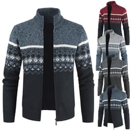 image-Dark Gray Stand Collar Cardigan With Velvet Thickened Knit Sweater Jacket 3XL