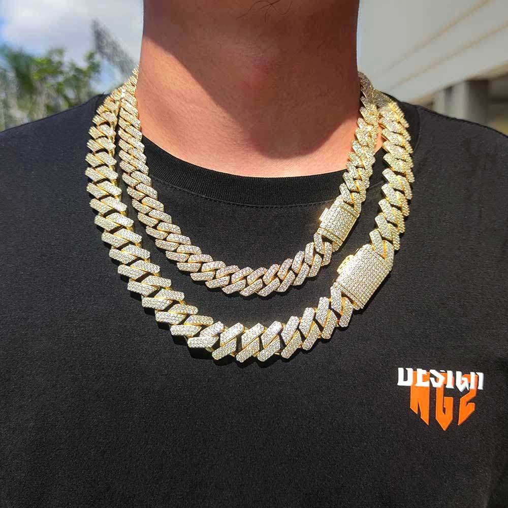 image-Europe and the United States 20mm diamond-studded hip-hop Cuban chain necklace HIPHOP street fashion full of zircon men's large gold chain