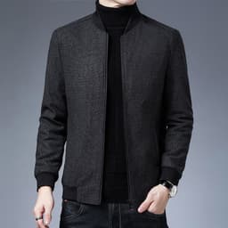 image-Navy Blue Slim Jacket Stand Collar Men's Raglan Sleeves
