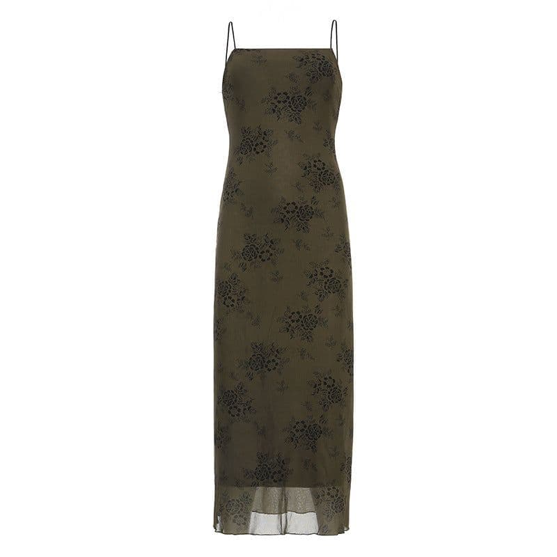 image-Cold and dirty dirty wind suspender dress female 2022 summer European and American dark printing new mid-length skirt one piece on behalf of