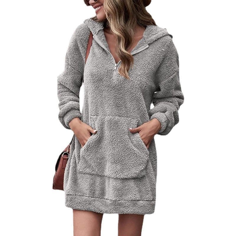 image-Women's Fleece Hoodie Jacket - Loose Fit Long Sleeve 3XL