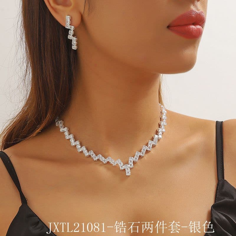image-Crystal Zircon Bride Wedding Jewelry Set Necklace