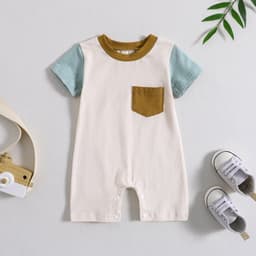 image-Baby Romper Summer Short Sleeve Army Green Blue 100cm