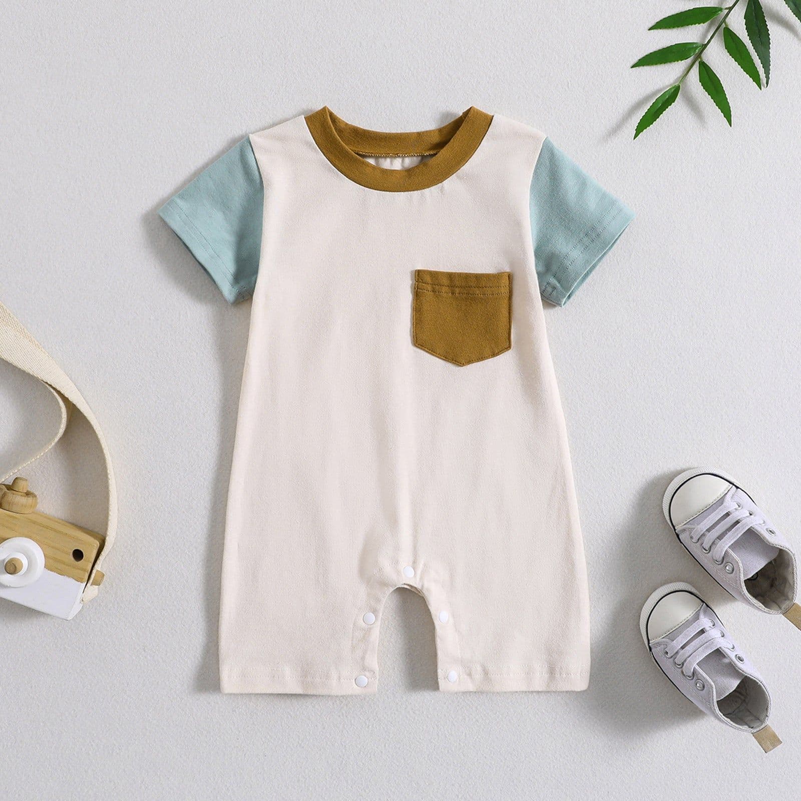 image-Baby Romper Summer Short Sleeve Army Green Blue 100cm