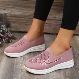 image-Women's Embroidered Loafers - Red Mesh Size 43