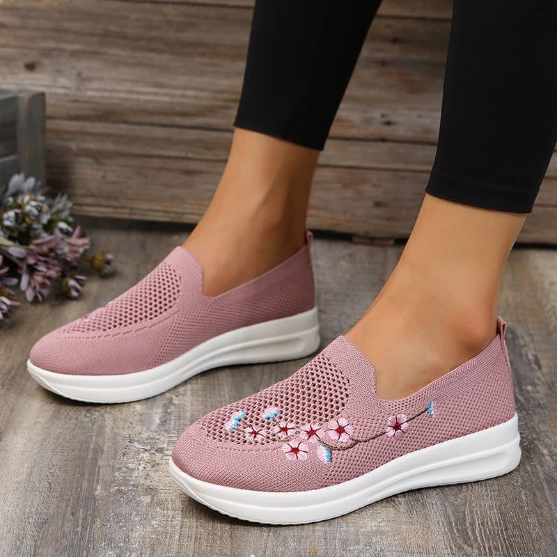 image-Women's Embroidered Loafers - Red Mesh Size 43