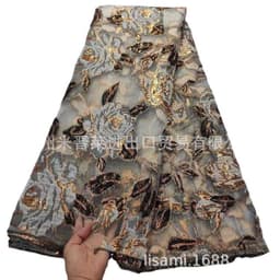 image-Lisami Embroidery Brocade Fabric - Gold Silver Organza