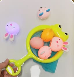 image-Cross-border induction light-emitting animal floating water light net fishing fish play water toy children's baby bath vinyl toy