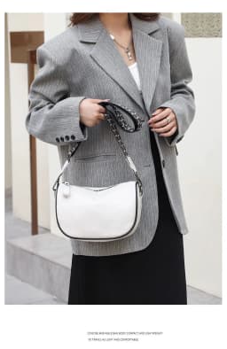 image-Cowhide Leather Saddle Bag - Khaki Small Square