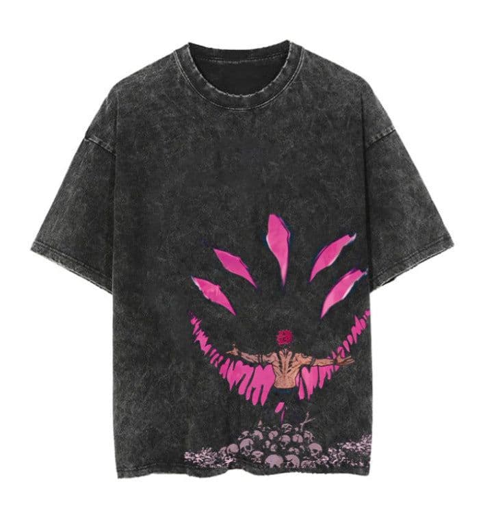 image-Washed Black Cartoon T-shirt, XXXL, Breathable Cotton
