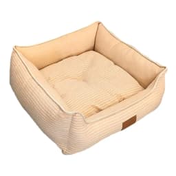 image-Square Kennel Pet Cushion Mat - Washable, Breathable, Cotton & Linen, Gray/Pink