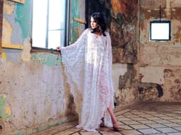 image-7195 Super large positioning flower eyelash lace beach blouse, loose long robe, long holiday skirt