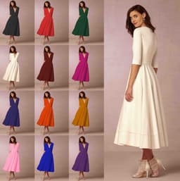 image-Women's Midi Dress - Rose Red V-Neck Swing Dress