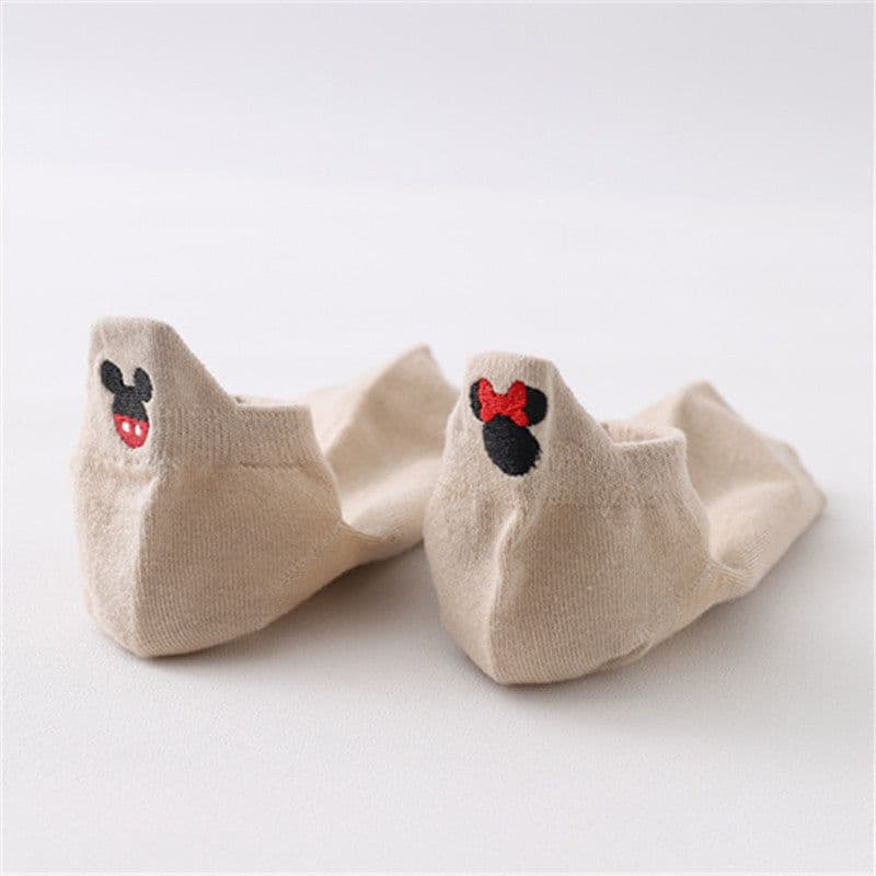 image-Women's Cotton Boat Socks - Embroidered Heart Khaki