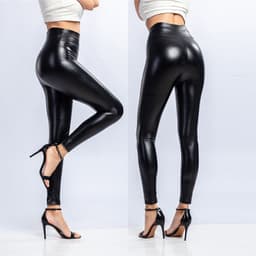image-PU Leather Women's High Waist Leggings - Slim Fit, Large Size
