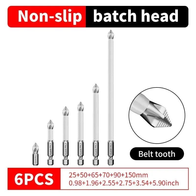 image-6 PCs Non-Slip Magnetic Cross Head Household Electric Driver Screw Set - High Hardness Hand Drill Bits for Electric Screwdrivers
