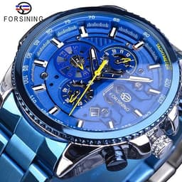 image-Forsining Three Dial Calendar Stainless Steel Men Mechanical Automatic Wrist Watches Top Brand Luxury Military Sport Male Clock