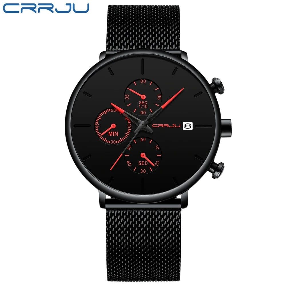 image-CRRJU Mens Watches Luxury Sport Wrist Watch Unique Design Stainless Steel Auto Date Mesh Strap Men Fashion Casual Quartz Watches