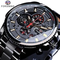 image-Forsining Three Dial Calendar Stainless Steel Men Mechanical Automatic Wrist Watches Top Brand Luxury Military Sport Male Clock
