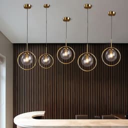 image-Modern Glass Ball Pendant Lighting Fixture Golden Ring Kitchen Dining Room Bedside Hanging Lamps Luminaire Suspension Lights