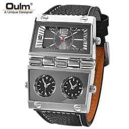 image-New Men Dual Display Sports Watches Oulm Men Watch Fold Big Size Fashion Outdoor Clock Leather Quartz Watch Relogio Masculino