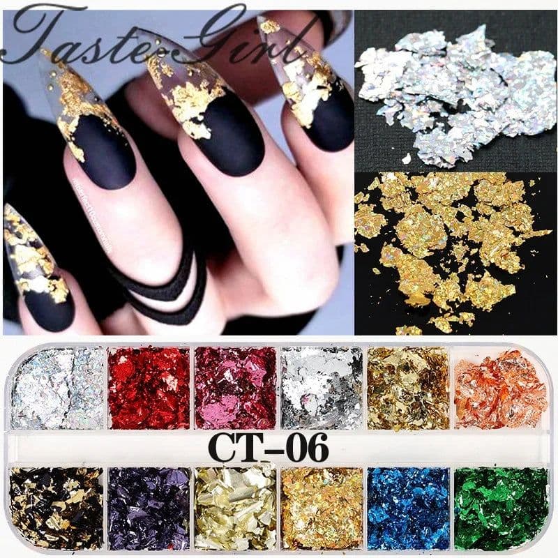 image-12 Colors Nails Abalone Shell Fragments Texture Natural Sea Shell 3d Glitter Nail Art Decoration Powder Sequins Beauty Tools