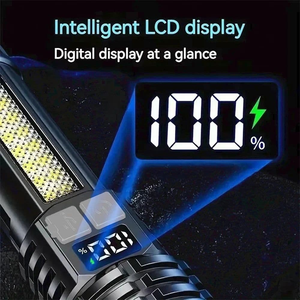 image-High Power LED Flashlight Powerful TYPE-C Rechargeable COB Flashlight With Side Light Torch For Outdoor Camping Hiking