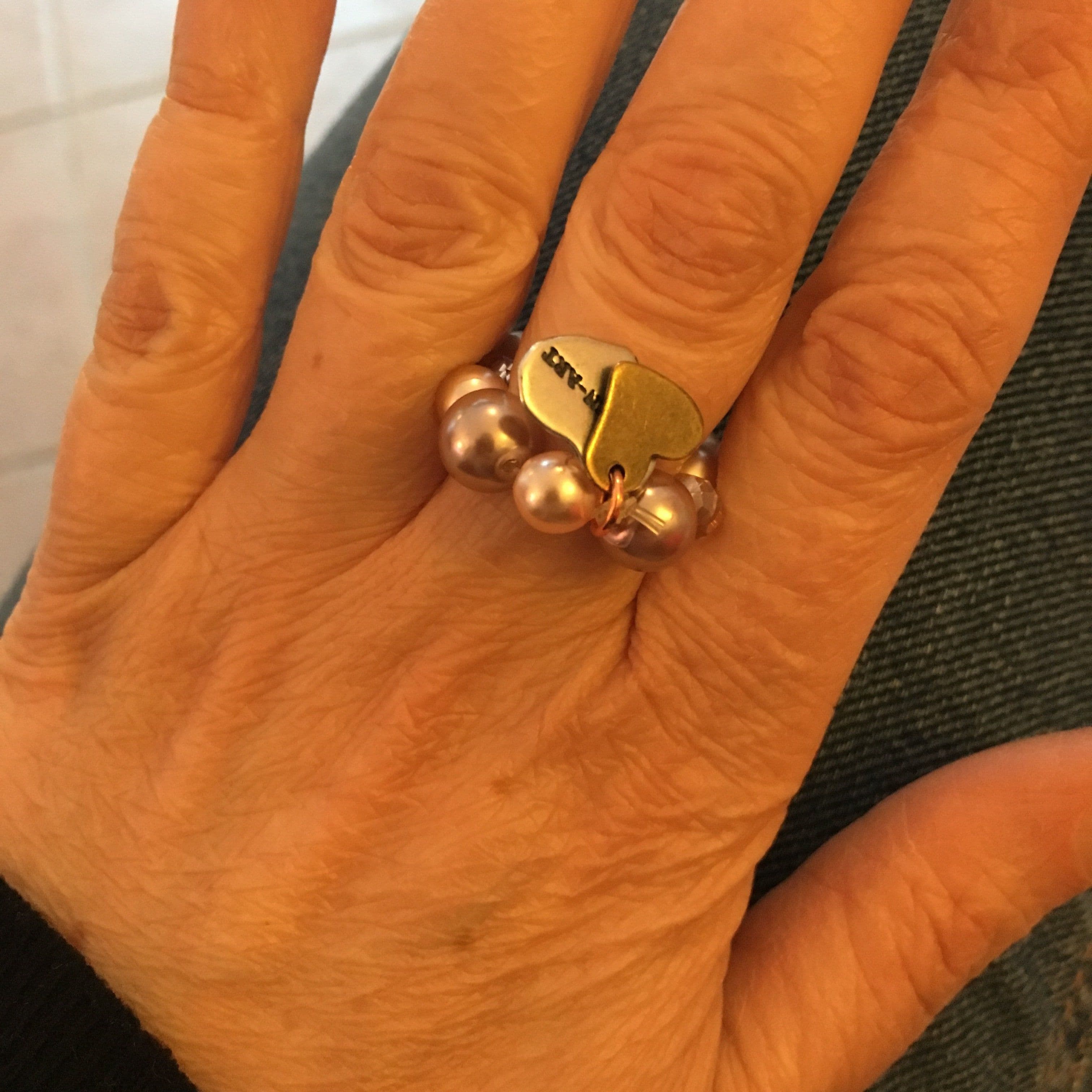 image-Bronze Heart Ring with pearls