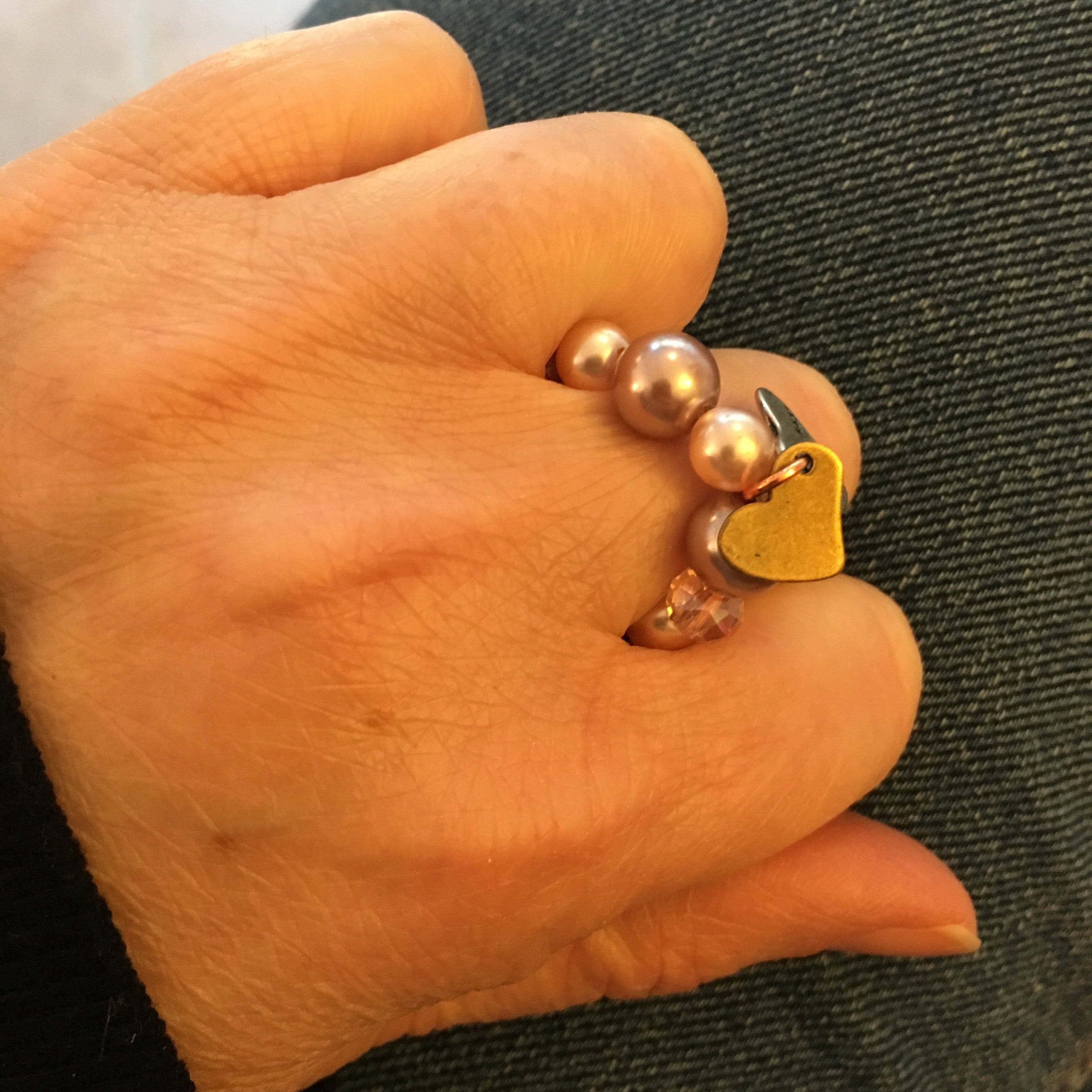 image-Bronze Heart Ring with pearls