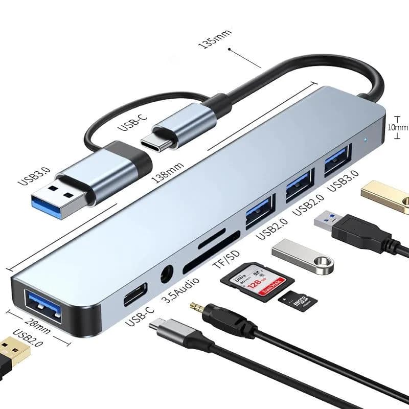 image-8 in 2 USB +Type C HUB Docking Station with 3.5mm Audio Jack Adapter Micro SD Card Reader Laptop Tablet Phone Disk Converter