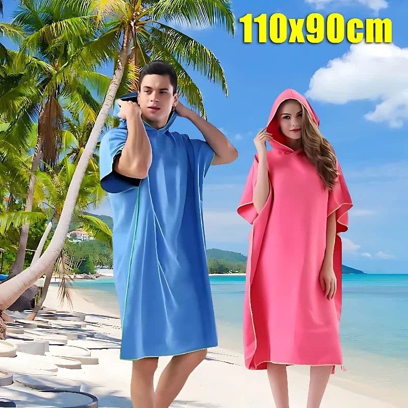 image-Surf Poncho Changing Towel Hooded Robe Microfiber Beach Blanket Bath Towel Swim Towel Wetsuit Beach Poncho for Adults