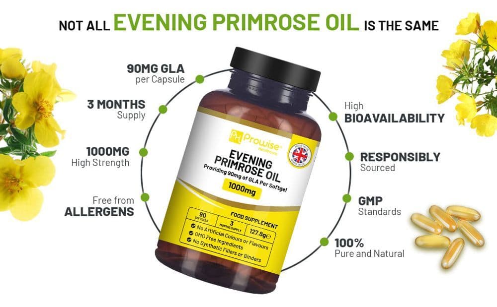 image-Evening Primrose Oil 1000mg | 90 Softgel Capsules | Pure Cold Pressed I 90mg GLA per Capsule I Halal Friendly